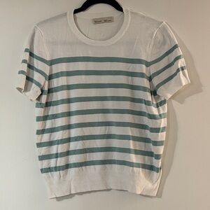 White & Seafoam Stripe Short Sleeve Knit Top